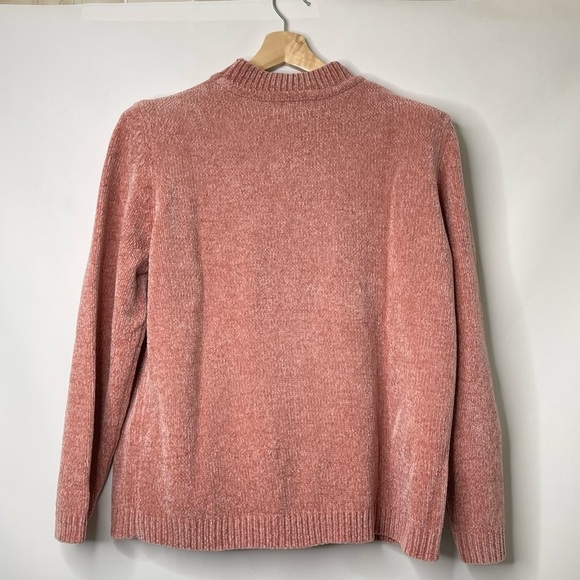 Vtg 90s Womens Chenille Sweater Size L Floral Embroidered Mock Neck GrannyCore - Picture 7 of 12